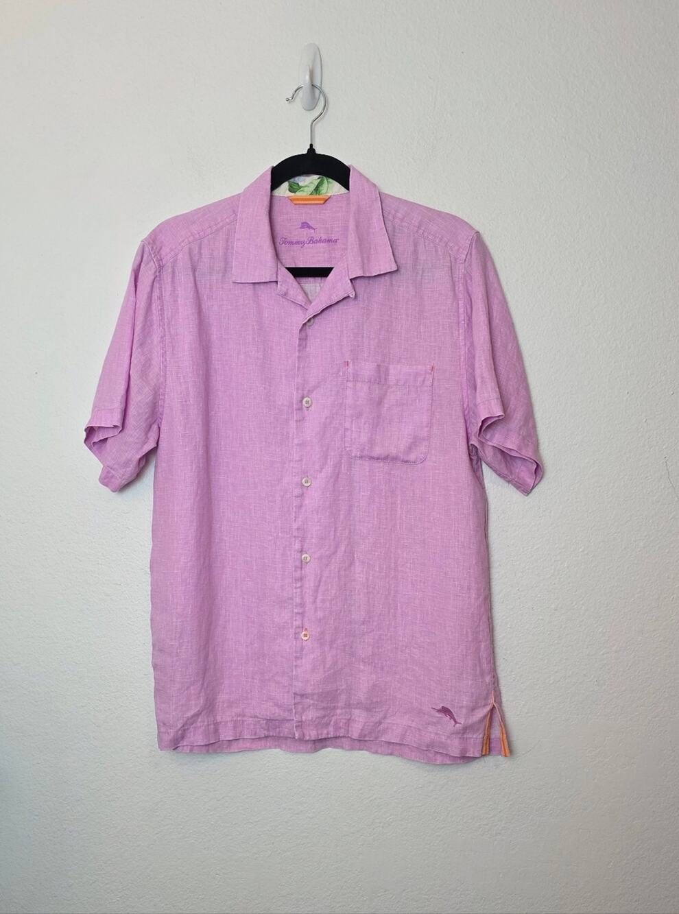 TOMMY BAHAMA Pink Short Sleeve Linen Button Down Shirt Beach Vacation Size S